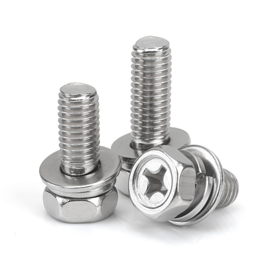 Cross Recessed Hexagon Bolt With Indentation And Single Coil Spring Lock Washer Assemblies